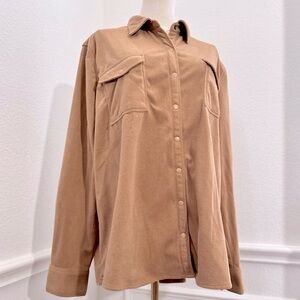 ANTHROPOLOGIE Natural Reflections Camel Tan Fleece Suede Snap Button Down Shirt